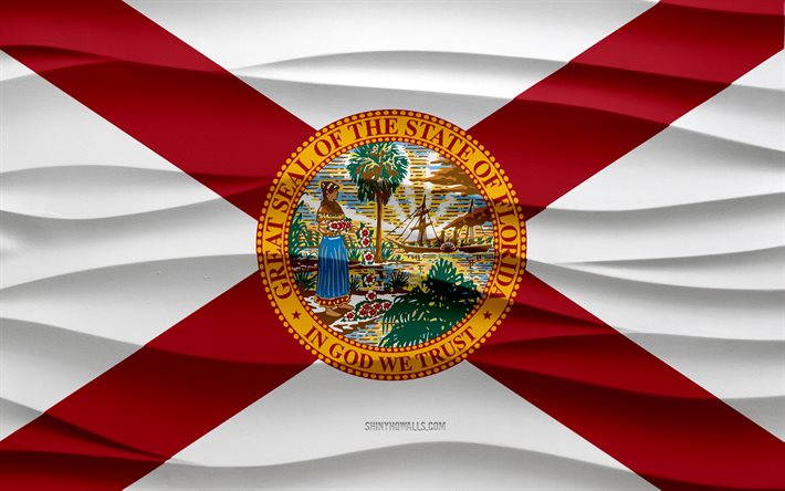4k, 플로리다의 깃발, 3d 웨이브 석고 배경, 플로리다 깃발, 3d 웨이브 텍스처, 미국 국가 상징, 플로리다의 날, 미국 주, 3d 플로리다 깃발, 플로리다, 미국