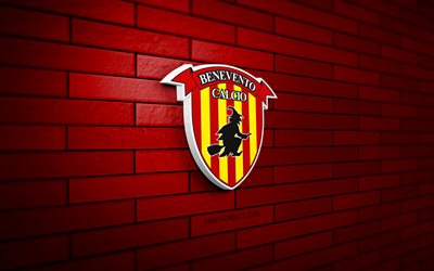 Benevento 3D logo, 4K, red brickwall, Serie A, soccer, italian football club, Benevento logo, Benevento emblem, football, Benevento Calcio, sports logo, Benevento FC
