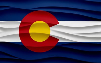 4k, Flag of Colorado, 3d waves plaster background, Colorado flag, 3d waves texture, American national symbols, Day of Colorado, American states, 3d Colorado flag, Colorado, USA