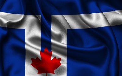 علم تورونتو, 4k, المدن الكندية, أعلام الساتان, يوم تورنتو, علم تورنتو, أعلام الساتان المتموج, مدن كندا, تورونتو, كندا
