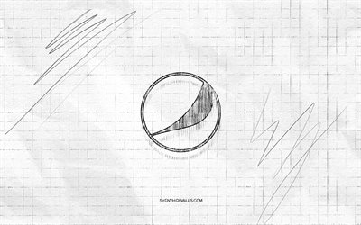 logotipo da pepsi sketch, 4k, fundo de papel quadriculado, logotipo preto da pepsi, marcas, esboços de logotipo, logotipo da pepsi, desenho a lápis, pepsi
