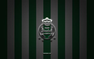 Santos Laguna logo, Mexican football club, Liga MX, green and white carbon background, Santos Laguna emblem, football, Santos Laguna, Mexico, Santos Laguna silver metal logo