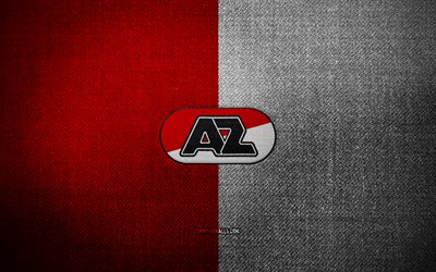 badge az alkmaar, 4k, sfondo del tessuto bianco rosso, eredivisie, logo az alkmaar, emblema az alkmaar, logo sportivo, club di calcio francese, az alkmaar, calcio, az alkmaar fc