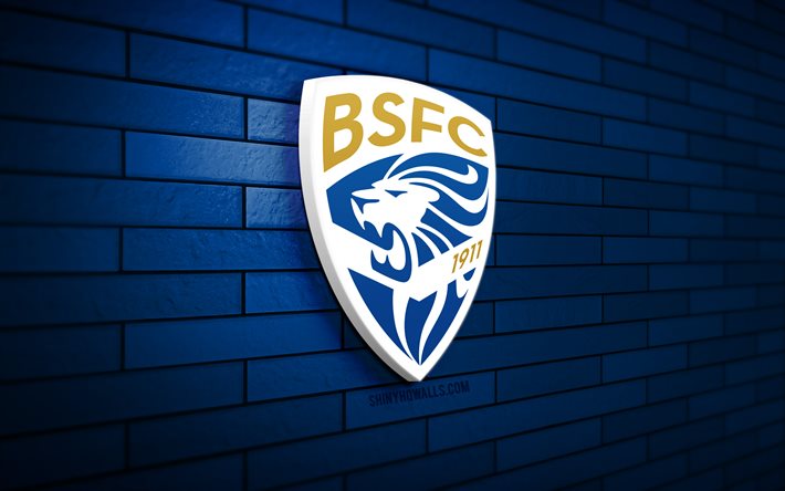 Brescia FC 3D logo, 4K, blue brickwall, Serie A, soccer, italian football club, Brescia FC logo, Brescia FC emblem, football, Brescia Calcio, sports logo, Brescia FC