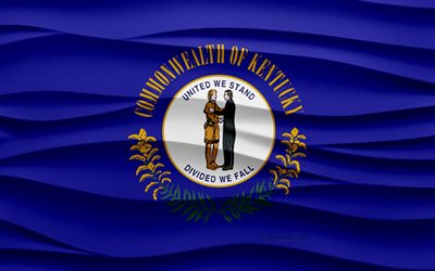 4k, ケンタッキー州の旗, 3d wavesプラスターの背景, 3dウェーブテクスチャ, アメリカの国民のシンボル, ケンタッキーの日, アメリカの州, 3dアイダホフラグ, ケンタッキー, アメリカ合衆国