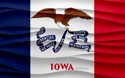 4k, bandeira de iowa, 3d waves plaster background, iowa flag, 3d waves texture, american national symbols, dia de iowa, estados americanos, bandeira 3d idaho, iowa, eua