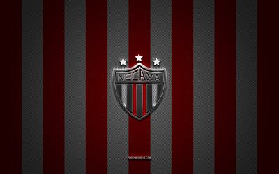 club necaxa logo, messican football club, liga mx, red white carbon background, club necaxa emblem, football, club necaxa, messico, club necaxa silver metal logo