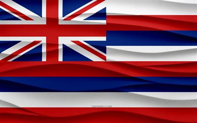 4k, drapeau d hawaï, 3d waves contexte en plâtre, texture 3d waves, symboles nationaux américains, jour d hawaï, états américains, drapeau 3d hawaii, hawaï, états-unis