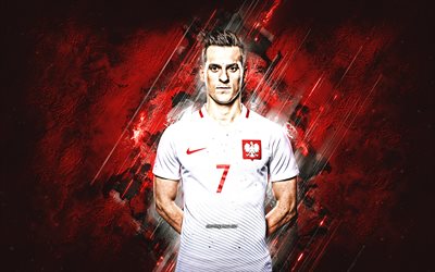 arkadiusz milik, polen national football team, porträt, polnischer fußballspieler, roter stein hintergrund, fußball, polen