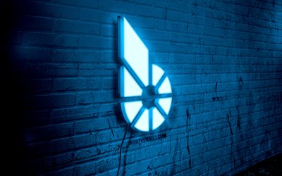 bitshares neon -logo, 4k, blue brickwall, grunge -kunst, kreativ, logo auf draht, bitshares blue logo, bitshares -logo, kryptowährungen, kunstwerke, bitshares