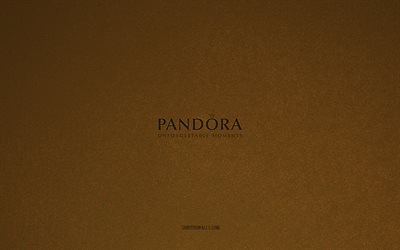 logo pandora, 4k, loghi dei produttori, emblema di pandora, trama in pietra marrone, pandora, marchi popolari, segno pandora, sfondo di pietra marrone
