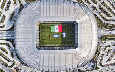 estadio bbva bancomer, mexican football stadium, top view, aerial view, el gigante de acero, estadio bbva, the steel giant, cf monterrey stadium, liga mx, messico