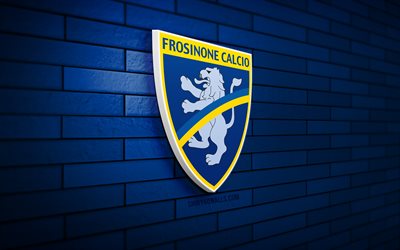 Frosinone 3D logo, 4K, blue brickwall, Serie A, soccer, italian football club, Frosinone logo, Frosinone emblem, football, Frosinone Calcio, sports logo, Frosinone FC