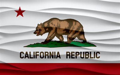 4k, Flag of California, 3d waves plaster background, California flag, 3d waves texture, American national symbols, Day of California, American states, 3d California flag, California, USA