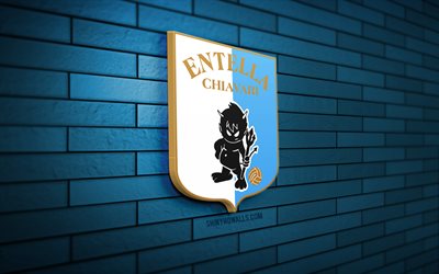 logotipo 3d, 4k, blue brickwall, serie a, futebol, clube de futebol italiano, logotipo do virtus entella, virtus entella emblem