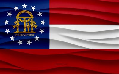 4k, علم جورجيا, خلفية الجص الأمواج ثلاثية الأبعاد, الملمس ثلاثي الأبعاد, الرموز الوطنية الأمريكية, يوم جورجيا, الدول الأمريكية, 3d georgia العلم, جورجيا, الولايات المتحدة الأمريكية