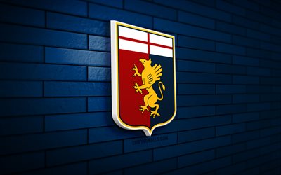 genoa fc 3d logo, 4k, blue brickwall, serie a, soccer, italian football club, genoa fc logo, genoa fc emblem, football, genoa cfc, sports logo, genoa fc