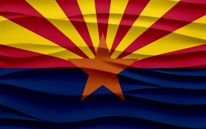 4k, Flag of Arizona, 3d waves plaster background, Arizona flag, 3d waves texture, American national symbols, Day of Arizona, American states, 3d Arizona flag, Arizona, USA