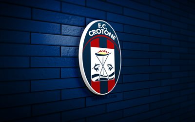 fc crotone 3d logo, 4k, blue brickwall, serie a, futebol, clube de futebol italiano, logotipo do fc crotone, emblema do fc crotone, fc crotone, logotipo de esportes, crotone fc