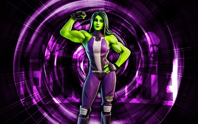 she-hulk, 4k, violet résumé contexte, fortnite, rays abstraits, she-hulk skin, fortnite she-hulk skin, fortnite personnages, she-hulk fortnite