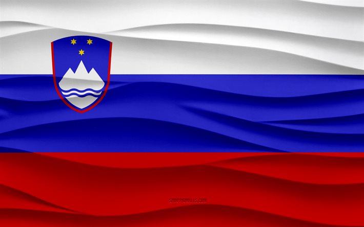 4k, Flag of Slovenia, 3d waves plaster background, Slovenia flag, 3d waves texture, Slovenian national symbols, Day of Slovenia, European countries, 3d Slovenia flag, Slovenia, Europe
