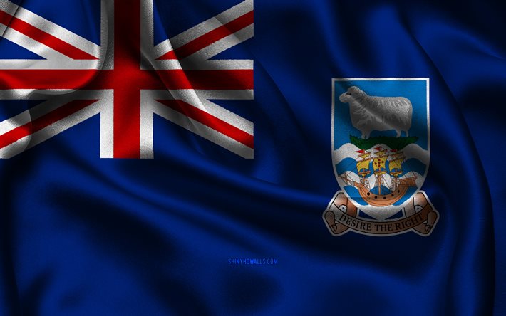 Falkland Islands flag, 4K, South American countries, satin flags, flag of Falkland Islands, Day of Falkland Islands, wavy satin flags, Falkland Islands national symbols, South America, Falkland Islands