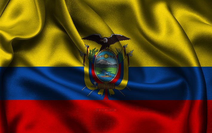 bandiera dell ecuador, 4k, paesi sudamericani, bandiere di raso, giorno dell ecuador, bandiere di raso ondulate, simboli nazionali ecuadoriani, sud america, ecuador