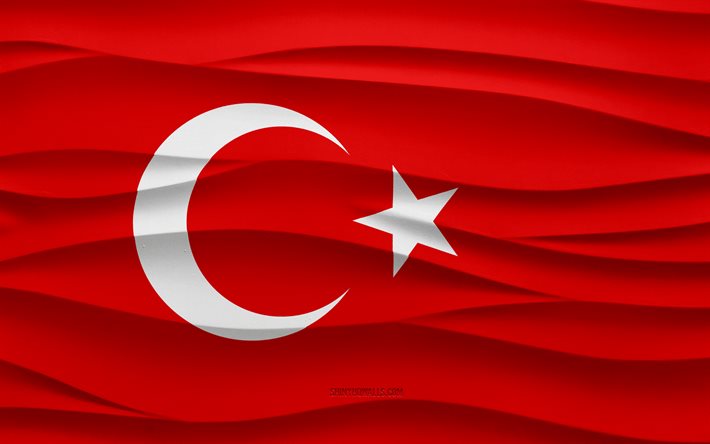 4k, Flag of Turkey, 3d waves plaster background, Turkey flag, 3d waves texture, Turkish national symbols, Day of Turkey, European countries, 3d Turkey flag, Turkey, Europe, Turkish flag