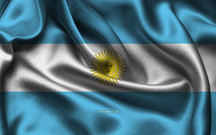Argentina flag, 4K, South American countries, satin flags, flag of Argentina, Day of Argentina, wavy satin flags, Argentinean flag, Argentinean national symbols, South America, Argentina