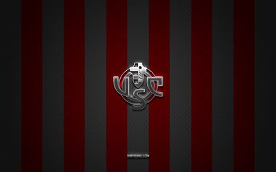 US Cremonese logo, Italian football club, Serie A, red gray carbon background, US Cremonese emblem, football, US Cremonese, Italy, Cremonese silver metal logo