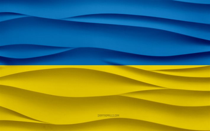 4k, bandera de ucrania, fondo de yeso de ondas 3d, textura de ondas 3d, símbolos nacionales de ucrania, día de ucrania, países europeos, bandera de ucrania en 3d, ucrania, europa
