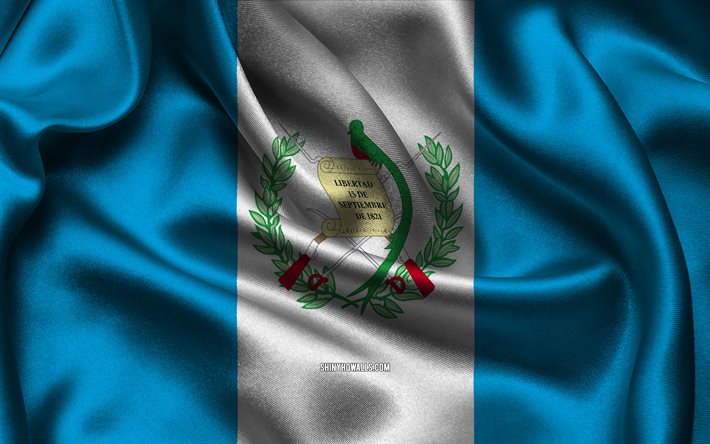 علم غواتيمالا, 4k, دول أمريكا الشمالية, أعلام الساتان, يوم غواتيمالا, أعلام الساتان المتموجة, الرموز الوطنية الغواتيمالية, أمريكا الشمالية, غواتيمالا