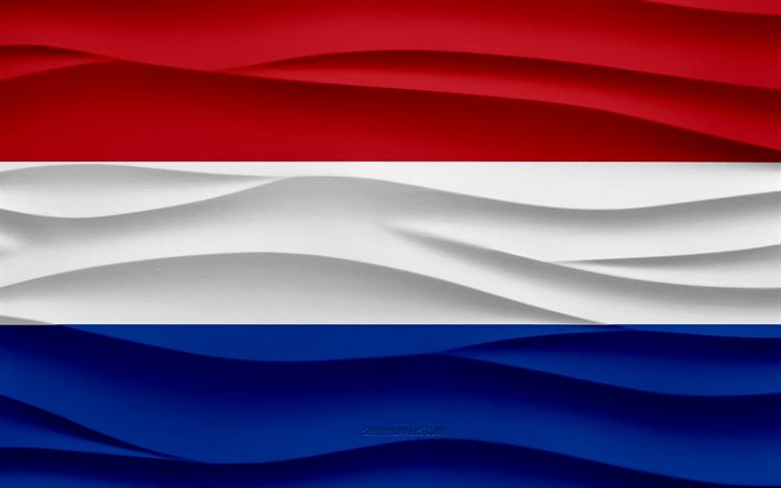 4k, bandera de países bajos, fondo de yeso de ondas 3d, textura de ondas 3d, símbolos nacionales holandeses, día de países bajos, países europeos, bandera de países bajos 3d, países bajos, europa