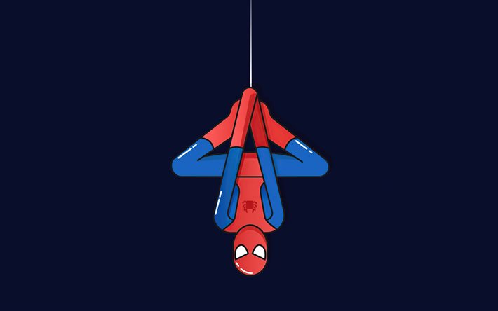 4k, spider-man on spiderweb, mínimo, marvel comics, super-heróis, spider-man minimalismo, teia de aranha, spider-man 4k, spider-man