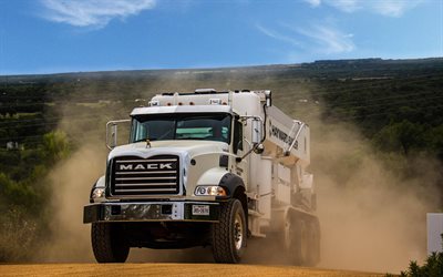 mack granit damperli kamyon, 4k, kariyer, lkw, 2008 kamyonlar, offroad, kargo taşımacılığı, damperli kamyonlar, 2008 mack granite, kamyonlar, amerikan kamyonları, mack