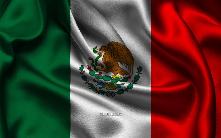 メキシコの旗, 4k, 北米諸国, サテンフラグ, メキシコの日, 波状のサテンの旗, メキシコの国のシンボル, 北米, メキシコ