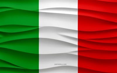 4k, 이탈리아의 국기, 3d 파도 석고 배경, 이탈리아 국기, 3d 파도 텍스처, 이탈리아 국가 상징, 이탈리아의 날, 유럽 국가, 3차원, 이탈리아, 깃발, 유럽