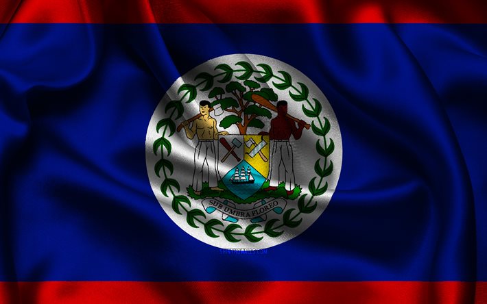 Belize flag, 4K, North American countries, satin flags, flag of Belize, Day of Belize, wavy satin flags, Belizean flag, Belizean national symbols, North America, Belize