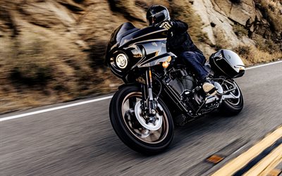 Harley-Davidson Low Rider ST, 4k, rider on bike, 2022 bikes, motion blur, black motorcycles, american motorcycles, Harley-Davidson