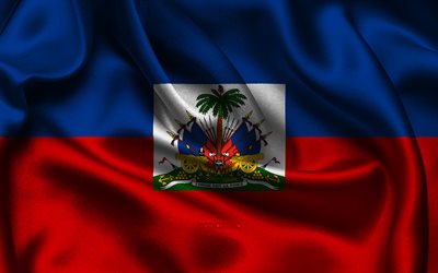 아이티 국기, 4k, 북미 국가, 새틴 플래그, 아이티의 국기, 아이티의 날, 물결 모양의 새틴 플래그, 아이티 국가 상징, 북아메리카, 아이티