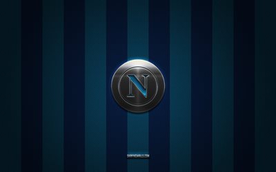 logotipo del ssc napoli, club de fútbol italiano, serie a, fondo de carbono azul, emblema del ssc napoli, fútbol, ssc napoli, italia, logotipo de metal plateado del ssc napoli, napoli