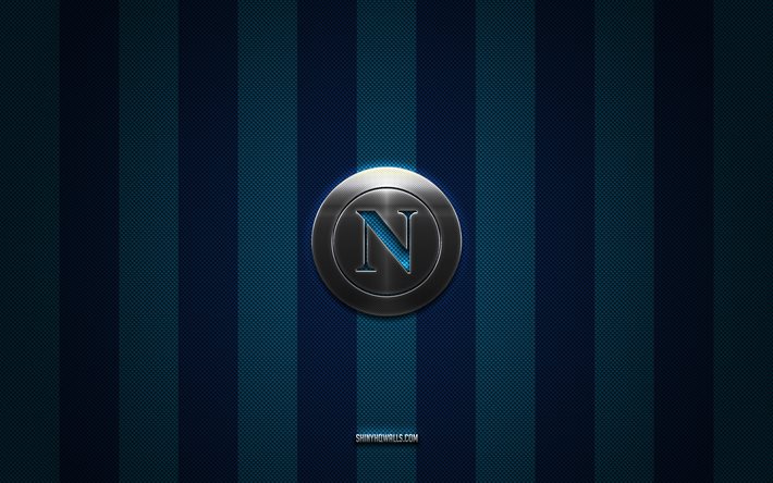 SSC Napoli logo, Italian football club, Serie A, blue carbon background, SSC Napoli emblem, football, SSC Napoli, Italy, SSC Napoli silver metal logo, Napoli
