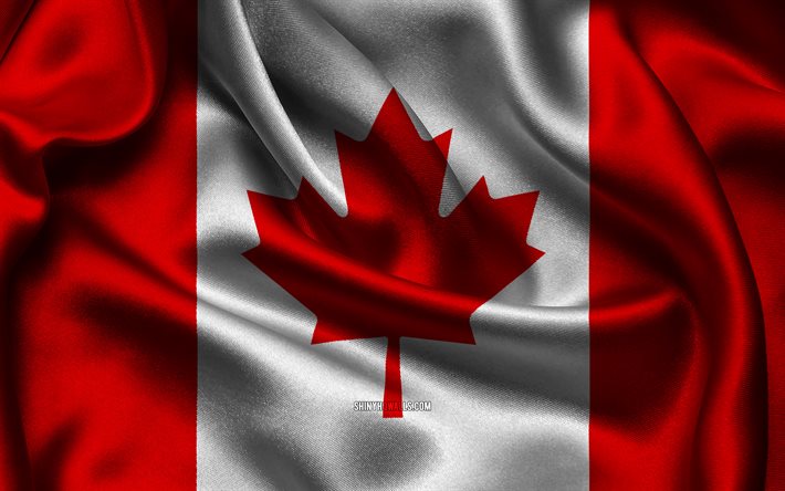 Canada flag, 4K, North American countries, satin flags, flag of Canada, Day of Canada, wavy satin flags, Canadian flag, Canadian national symbols, North America, Canada