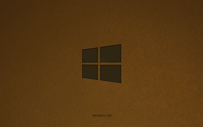 windows 10 のロゴ, 4k, コンピュータのロゴ, windows 10 エンブレム, windows のロゴ, 茶色の石のテクスチャ, ウィンドウズ10, テクノロジーブランド, windows 10 サイン, 茶色の石の背景, ウィンドウズ