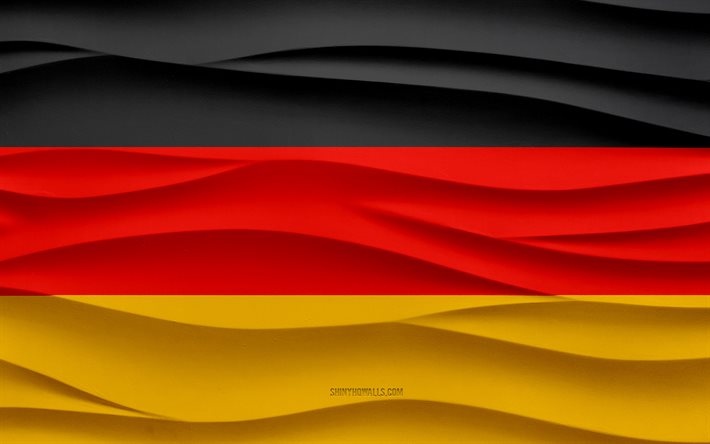4k, Flag of Germany, 3d waves plaster background, Germany flag, 3d waves texture, German national symbols, Day of Germany, European countries, 3d Germany flag, Germany, Europe, German flag