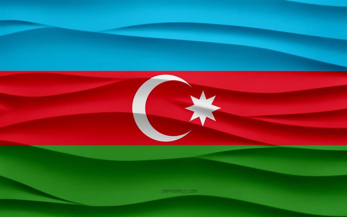 4k, Flag of Azerbaijan, 3d waves plaster background, Azerbaijan flag, 3d waves texture, Azerbaijani national symbols, Day of Azerbaijan, European countries, 3d Azerbaijan flag, Azerbaijan, Europe