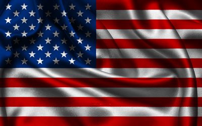 アメリカの国旗, 4k, 北米諸国, サテンフラグ, 米国の旗, アメリカの日, 波状のサテンの旗, 米国の国のシンボル, 米国旗, 北米, アメリカ合衆国