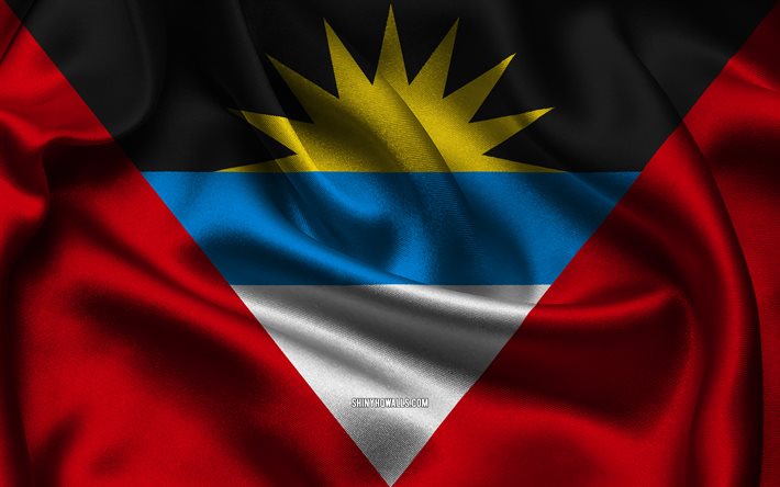 flagge von antigua und barbuda, 4k, nordamerikanische länder, satinflaggen, tag von antigua und barbuda, gewellte satinflaggen, nationale symbole von antigua und barbuda, nordamerika, antigua und barbuda