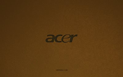 acer-logo, 4k, computerlogos, acer-emblem, braune steinstruktur, acer, technologiemarken, acer-schild, brauner steinhintergrund