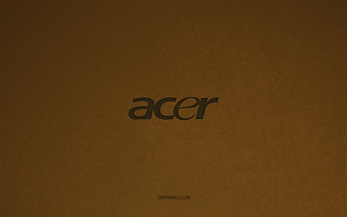 acer-logo, 4k, computerlogos, acer-emblem, braune steinstruktur, acer, technologiemarken, acer-schild, brauner steinhintergrund